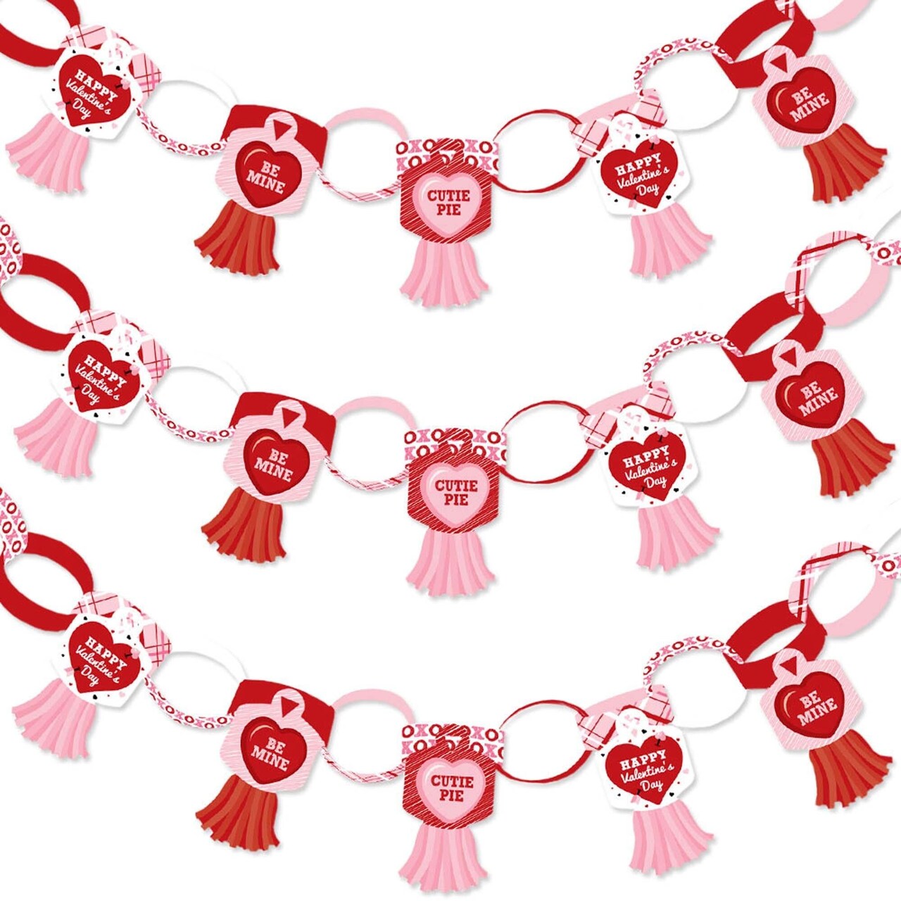 Big Dot of Happiness Conversation Hearts - 90 Chain Links and 30 Paper Tassels Decoration Kit - Valentine's Day Party Paper Chains Garland - 21 feet